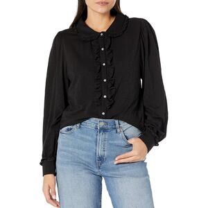 $185 New Goldie Tees Pima Cotton Ruffle Tuxedo Blouse - Small